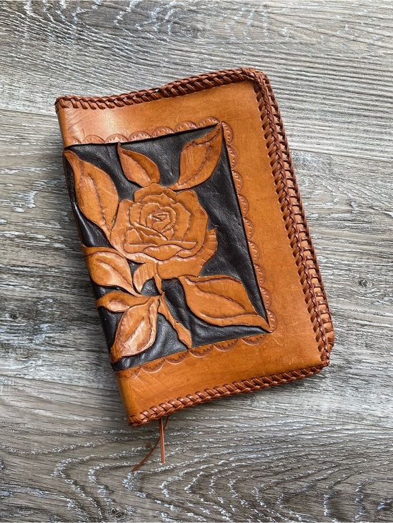 Hand Crafted Accessories - Handcrafted and Tooled Tan & Dark Brown Leather Journal/Book Cover